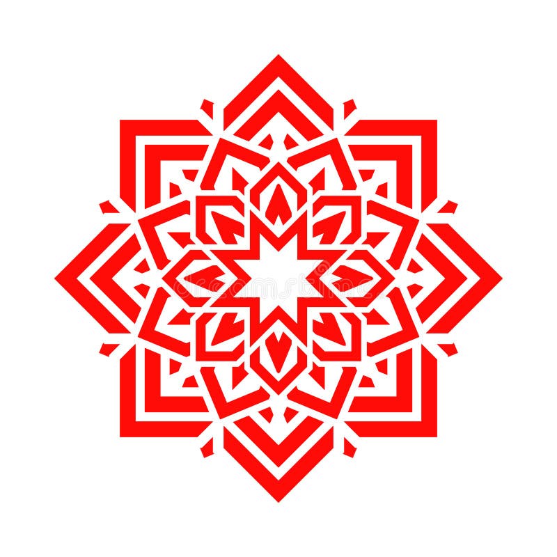 Arabische bloem in rode kleur Vectormandala bloemenontwerp Abstract rond symbool Oostelijk decoratief element Modern idee voor de royalty-vrije illustratie Arabische bloem in rode kleur Vectormandala bloemenontwerp Abstract rond symbool Oostelijk decoratief element Modern idee voor de royalty-vrije illustratie
