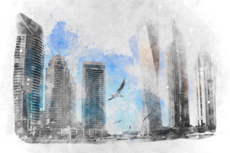 arabisk f?renad dubai emiratesmarina Soluppg?ng ?ver modern stadshorisont vektor illustrationer arabisk f?renad dubai emiratesmarina Soluppg?ng ?ver modern stadshorisont vektor illustrationer