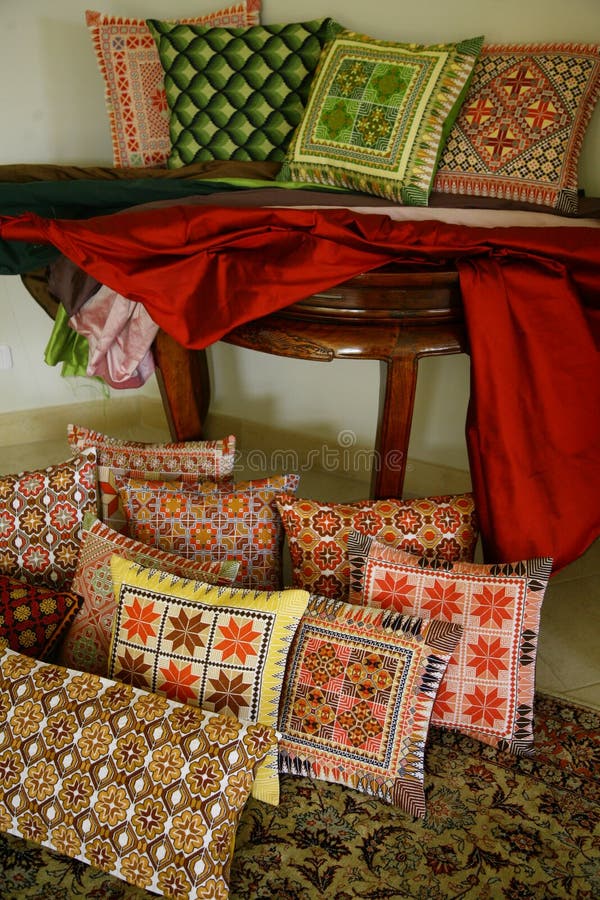 Handmade Arabian silk embroidered Bedouin pillows and silk cloth. Handmade Arabian silk embroidered Bedouin pillows and silk cloth.