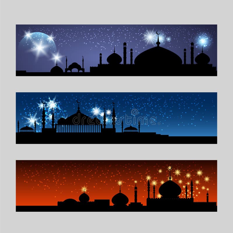 Arabscy sztandary ustawiający z meczetem ilustracja wektor Arabscy sztandary ustawiający z meczetem ilustracja wektor