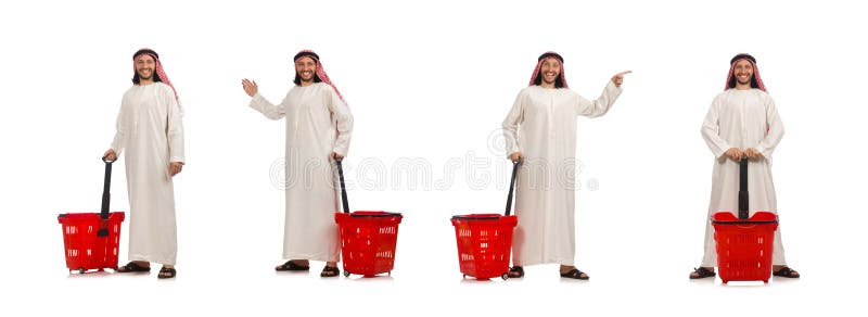 Arabski m??czyzna robi zakupy odizolowywaj?cemu na bielu zdjęcia stock Arabski m??czyzna robi zakupy odizolowywaj?cemu na bielu zdjęcia stock