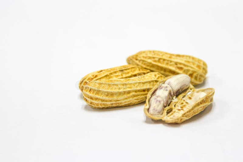 Arachidi bollite e sbucciate su un fondo bianco immagini stock libere da diritti Arachidi bollite e sbucciate su un fondo bianco immagini stock libere da diritti