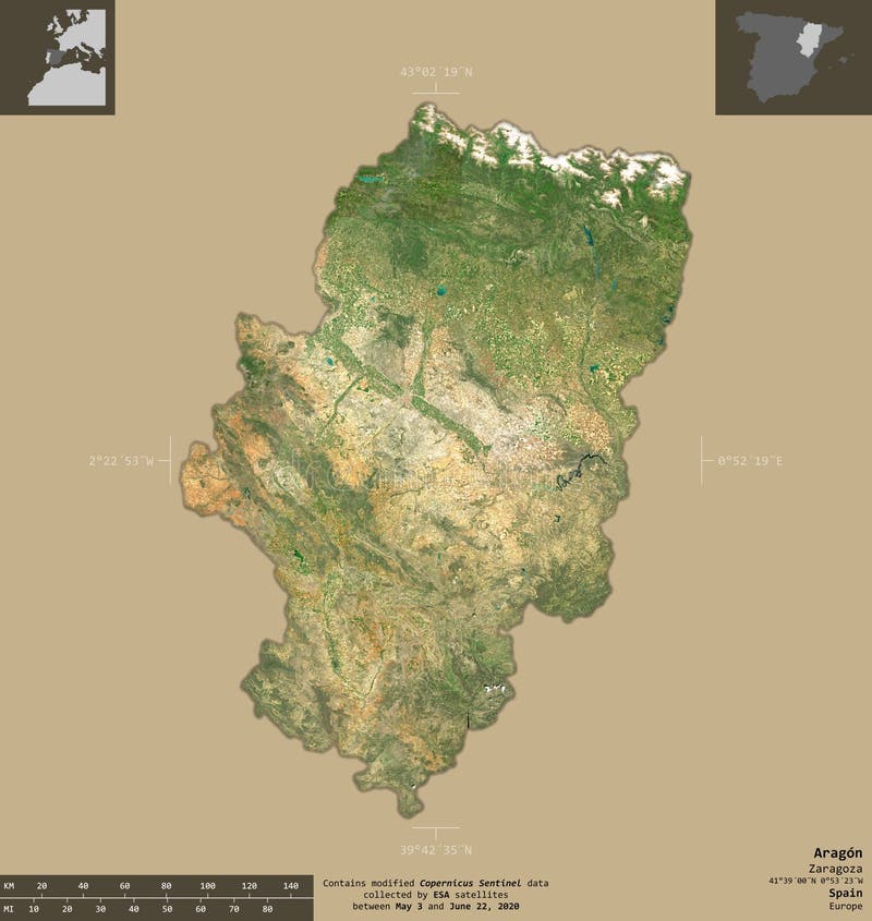 Aragon, Испания- состав Спутник Sentinel -2 Иллюстрация штока - иллюстрации  насчитывающей территория, состав: 200530036