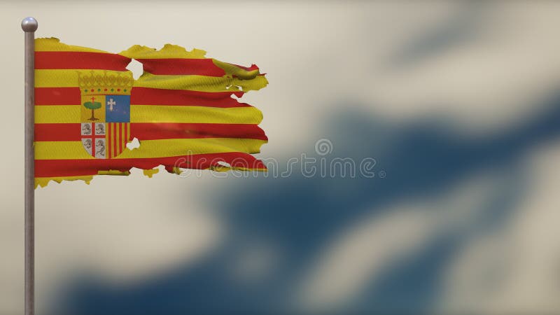 Aragona 3D lancinante illustrazione della bandiera d'onda su Flagpole