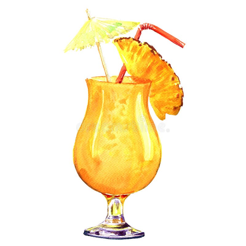 Arancia che rinfresca cocktail freddo con l'ananas, isolato, illustrazione dell'acquerello royalty illustrazione gratis