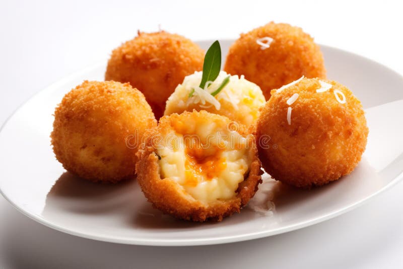 Arancini, Fried Rice Balls Filled with Cheese or Meat. Generative AI