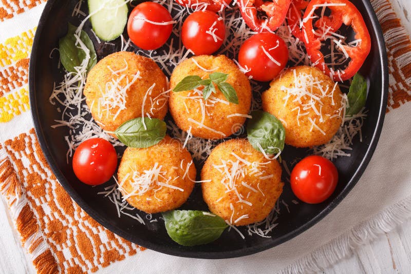 Arancini Rice Balls with Parmesan Closeup. Horizontal Top View Stock ...