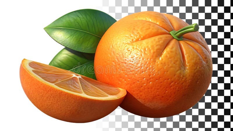 Arancione di colore giallo fresco con foglie verdi e fette tagliate immagine trasparente Immagine Generative AI royalty illustrazione gratis