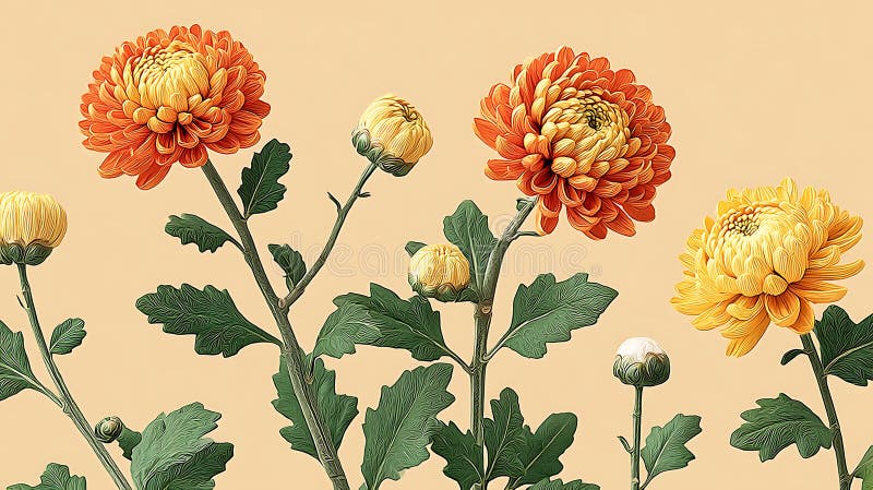Arancione e crisantemo giallo sullo sfondo della beige illustrazione vettoriale