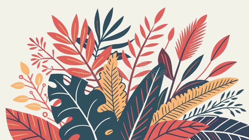 Aranjament dens al frunzișului tropical stilizat și design vectorial al plantelor Generative AI royalty free illustration