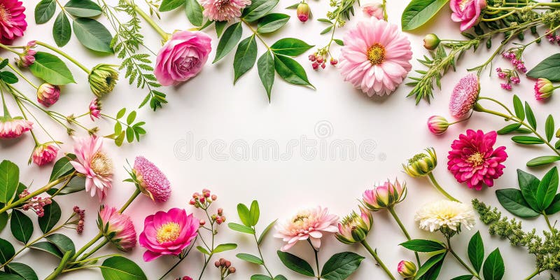 Aranjamentul floral de Ziua Îndrăgostiților Romantici A Macro Aproape De Ramurile și Frunzele Florilor Sălbatice Delicate Roz și B stock illustration