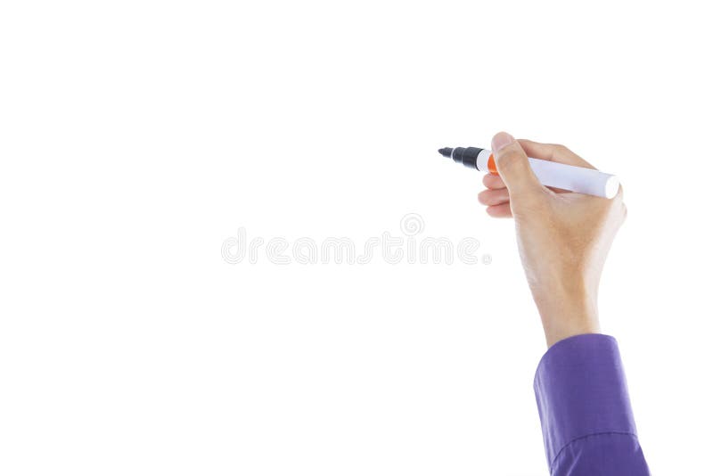 Werknemershand die met een stift schrijft stock afbeelding