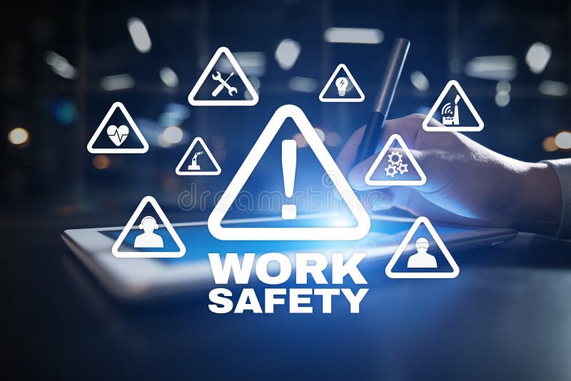 Work Safety Concept on the virual screen. Work Safety Concept on the virual screen