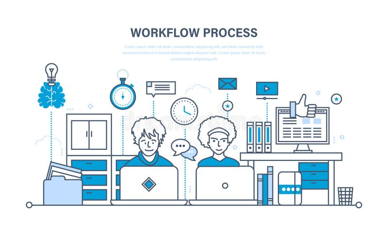 Arbeitsfluß, Arbeitsplatz, Umwelt, Software und Hardware, Gedankenprozeß, Kommunikation lizenzfreie abbildung Arbeitsfluß, Arbeitsplatz, Umwelt, Software und Hardware, Gedankenprozeß, Kommunikation lizenzfreie abbildung