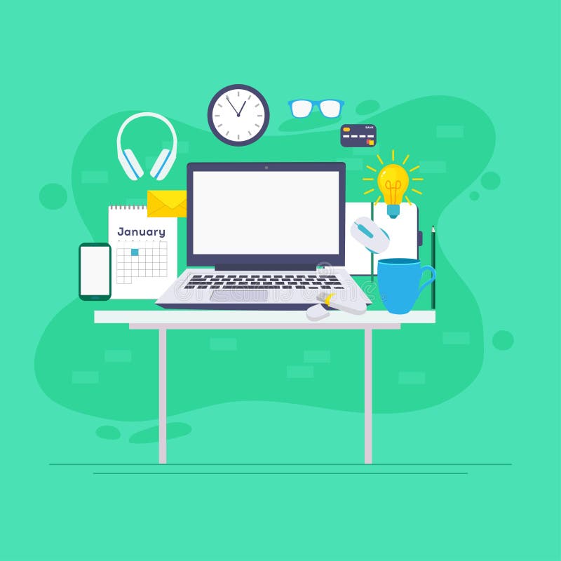 Arbeitsplatz, Analytik, Optimierung, Management Modernes Vektorillustrationskonzept, lokalisiert auf weißem Hintergrund lizenzfreie abbildung Arbeitsplatz, Analytik, Optimierung, Management Modernes Vektorillustrationskonzept, lokalisiert auf weißem Hintergrund lizenzfreie abbildung