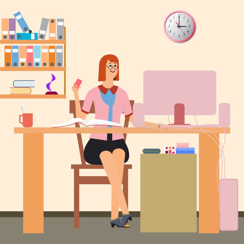 arbeitsplatz Frauenblicke am Bildschirm stock abbildung arbeitsplatz Frauenblicke am Bildschirm stock abbildung