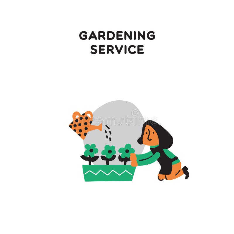 Arbeta i trädgården service Vektorillustration av kvinnan som tar omsorg om blomman bakgrund kan isolerat över att bevattna white royaltyfri illustrationer Arbeta i trädgården service Vektorillustration av kvinnan som tar omsorg om blomman bakgrund kan isolerat över att bevattna white royaltyfri illustrationer
