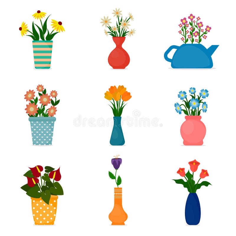 Arbeta i trädgården symboler, houseplants i krukor vektor illustrationer Arbeta i trädgården symboler, houseplants i krukor vektor illustrationer
