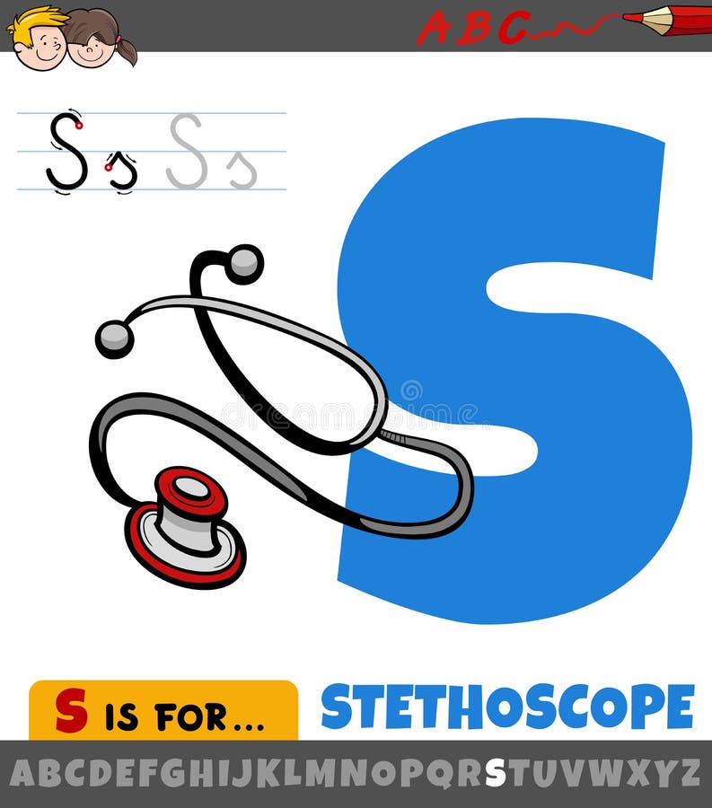Arbetsblad med tecknad medicinteknisk produkt för steoskop vektor illustrationer