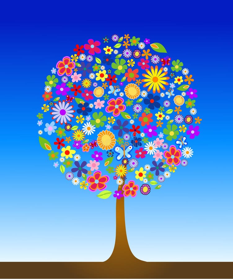 Arbre coloré avec des fleurs illustration libre de droits Arbre coloré avec des fleurs illustration libre de droits