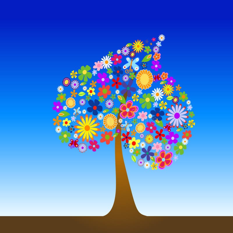 Arbre coloré avec des fleurs illustration stock Arbre coloré avec des fleurs illustration stock