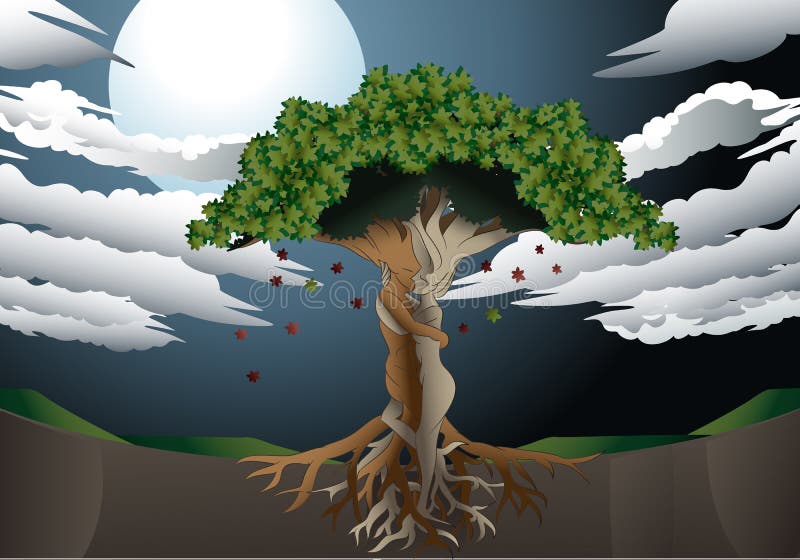 Arbre d'amour sur le fond de pleine lune illustration de vecteur Arbre d'amour sur le fond de pleine lune illustration de vecteur