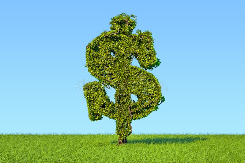 Arbre d'argent sous forme de symbole dollar sur l'agai d'herbe verte illustration libre de droits Arbre d'argent sous forme de symbole dollar sur l'agai d'herbe verte illustration libre de droits
