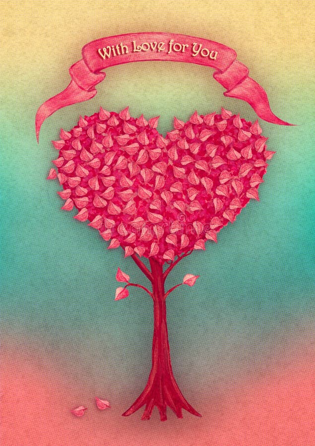 Arbre de coeur avec le ruban tiré par la main par la peinture de gouache Illustration d'imagination illustration de vecteur Arbre de coeur avec le ruban tiré par la main par la peinture de gouache Illustration d'imagination illustration de vecteur