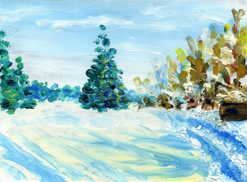 Forêt De Peinture D'hiver De Noël Couverte De Neige Au Soleil Avec Des  Rayons D'arbre Léger Et Tombé Illustration Stock - Illustration du beau,  beauté: 142178653