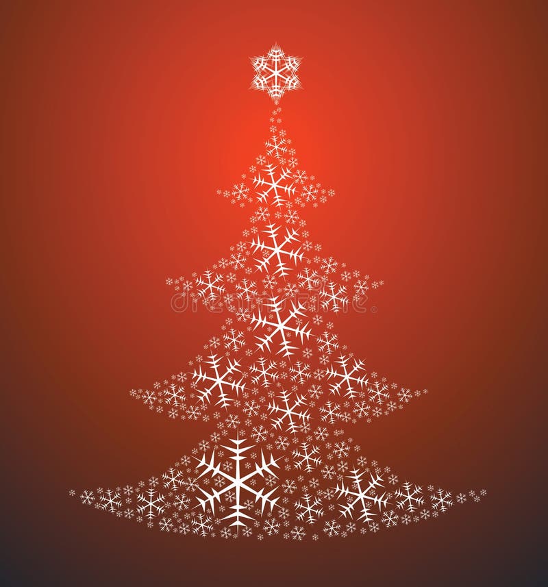 Christmas tree made from snowflakes on a red background. Christmas tree made from snowflakes on a red background