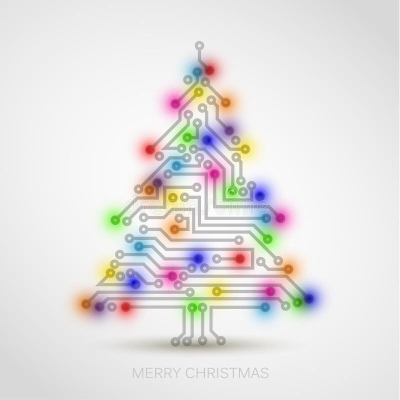 christmas tree from digital electronic circuit and colorful lights. christmas tree from digital electronic circuit and colorful lights