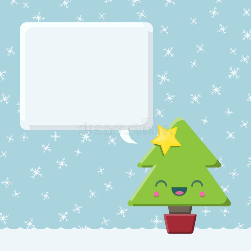 Arbre de Noël de Kawaii avec la bulle de la parole illustration libre de droits Arbre de Noël de Kawaii avec la bulle de la parole illustration libre de droits