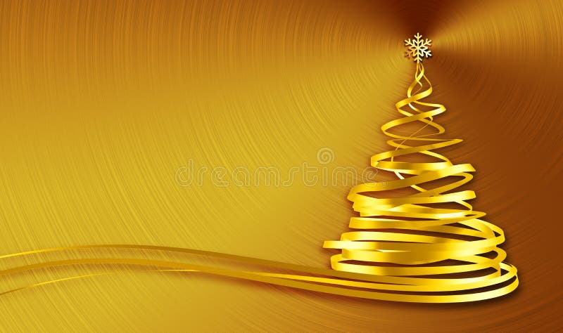Arbre de Noël des bandes d'or au-dessus de fond d'or illustration libre de droits Arbre de Noël des bandes d'or au-dessus de fond d'or illustration libre de droits