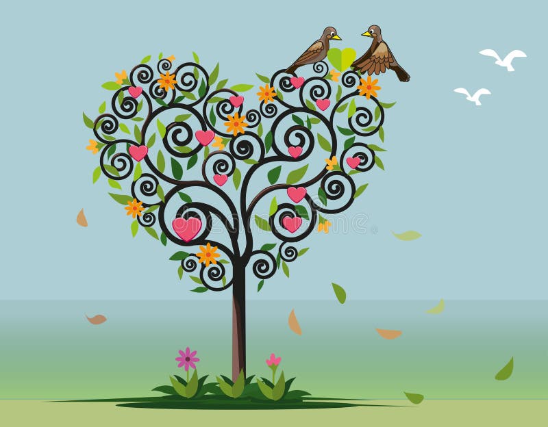 Arbre et deux oiseaux dans l'amour - illustration illustration de vecteur Arbre et deux oiseaux dans l'amour - illustration illustration de vecteur