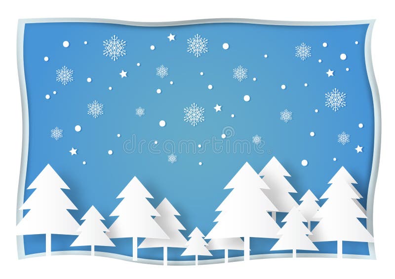 Arbre, neige et flocon de neige de Noël blanc sur le fond bleu illustration libre de droits Arbre, neige et flocon de neige de Noël blanc sur le fond bleu illustration libre de droits