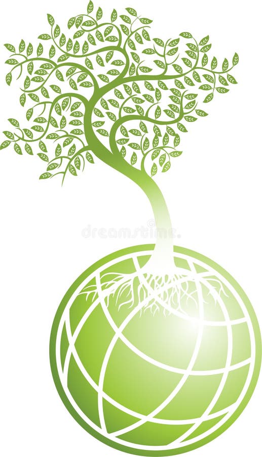 3D green globe icon with green tree growing out of it. 3D green globe icon with green tree growing out of it.