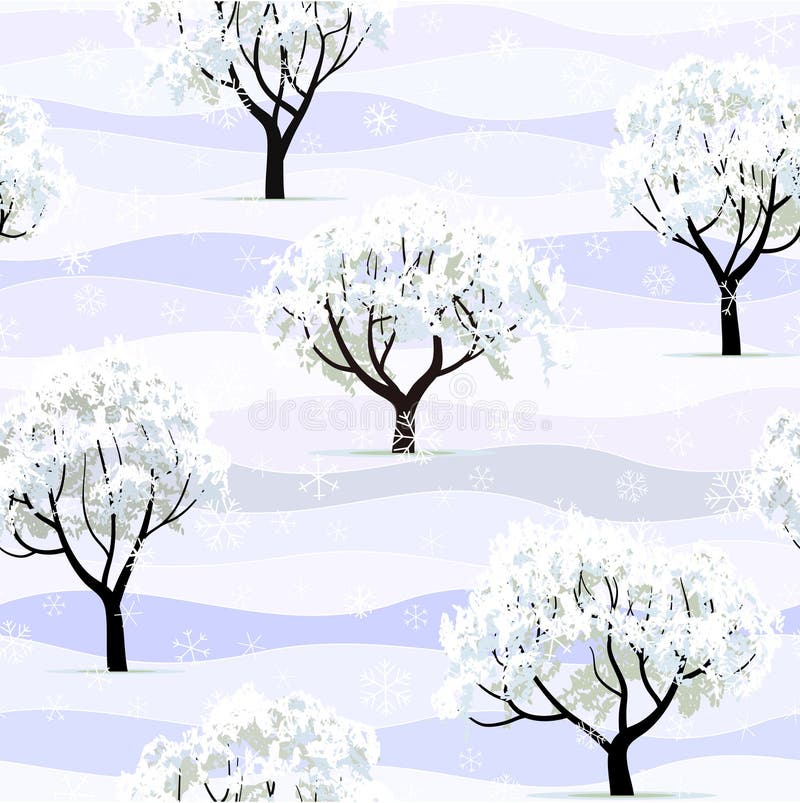 Arbres dans la neige dans le jardin d'hiver sans joint illustration de vecteur Arbres dans la neige dans le jardin d'hiver sans joint illustration de vecteur