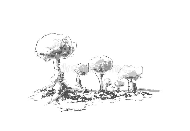 Arbres, nature, dessinée à la main illustration stock Arbres, nature, dessinée à la main illustration stock