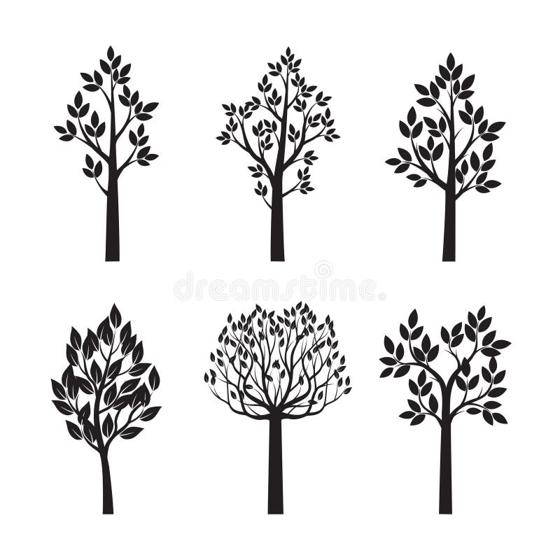 Arbres noirs réglés avec des feuilles Illustration de vecteur illustration de vecteur Arbres noirs réglés avec des feuilles Illustration de vecteur illustration de vecteur