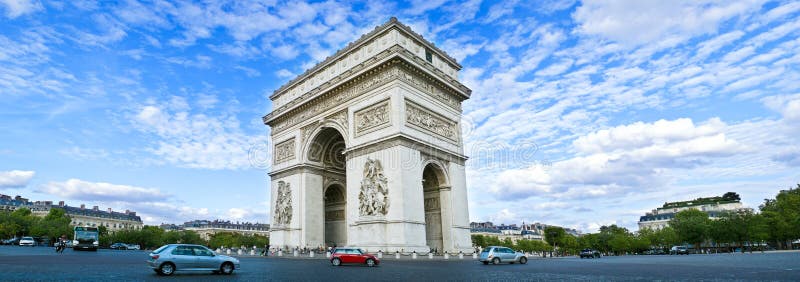 Panorama of the square with Arc de Triomphe in Paris, France.