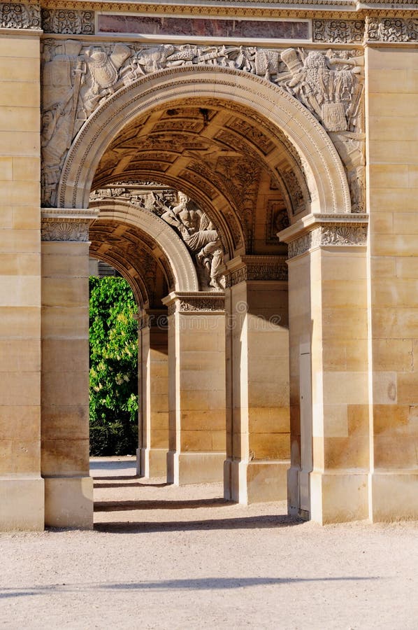 The Arc de Triomphe du Carrousel in Paris, situated in the Jardin des Tuileries near the Louvre