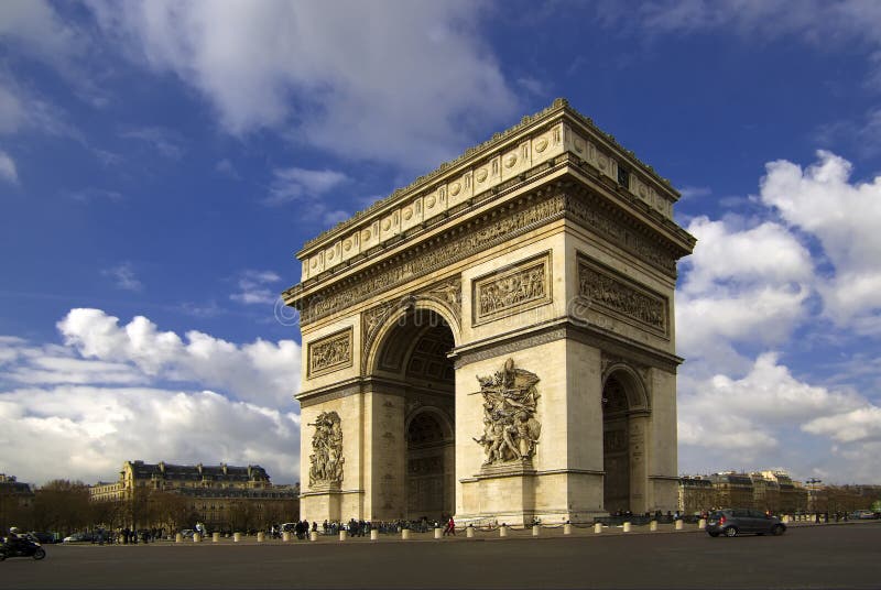 Arc de Triomphe taken in Spring with sunshine and blue skies. Arc de Triomphe taken in Spring with sunshine and blue skies.