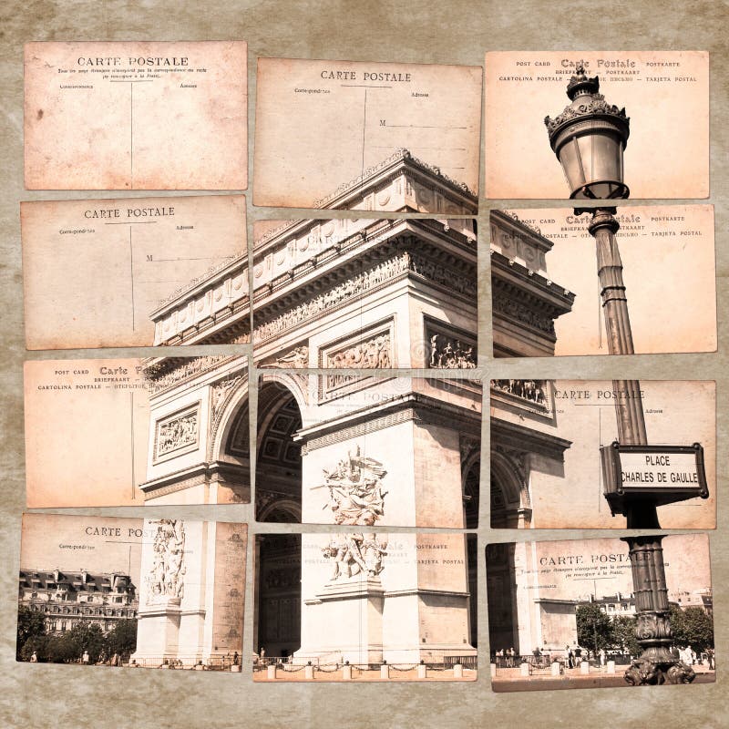 Arc de Triomphe, Paris, Weinlesepostkartencollage lizenzfreies stockfoto Arc de Triomphe, Paris, Weinlesepostkartencollage lizenzfreies stockfoto