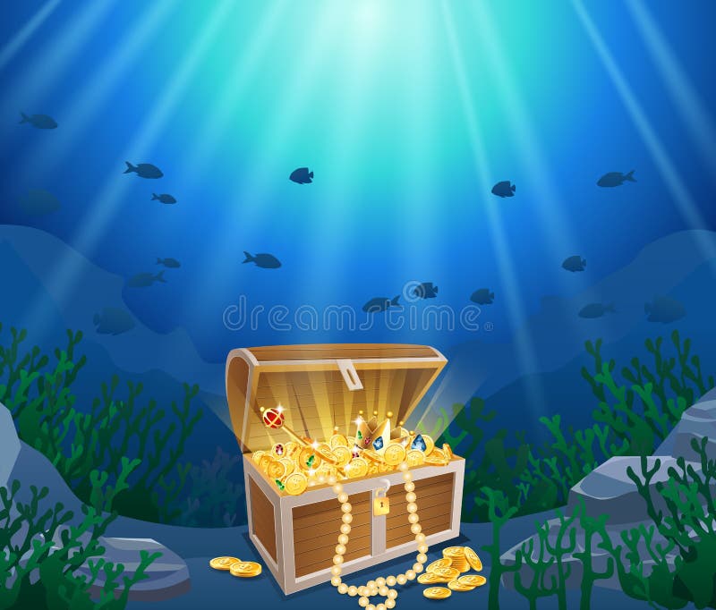 Arca do tesouro no underwater ilustração stock Arca do tesouro no underwater ilustração stock