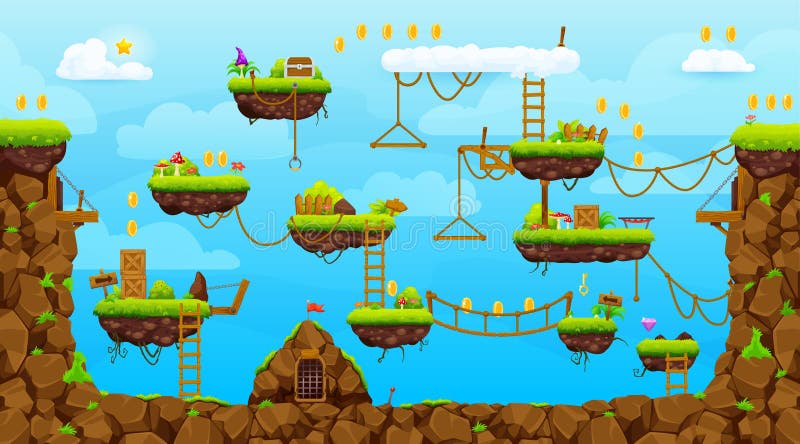 Arcade game level map interface, vector platform royalty free illustration