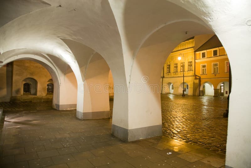 Arcade with town square