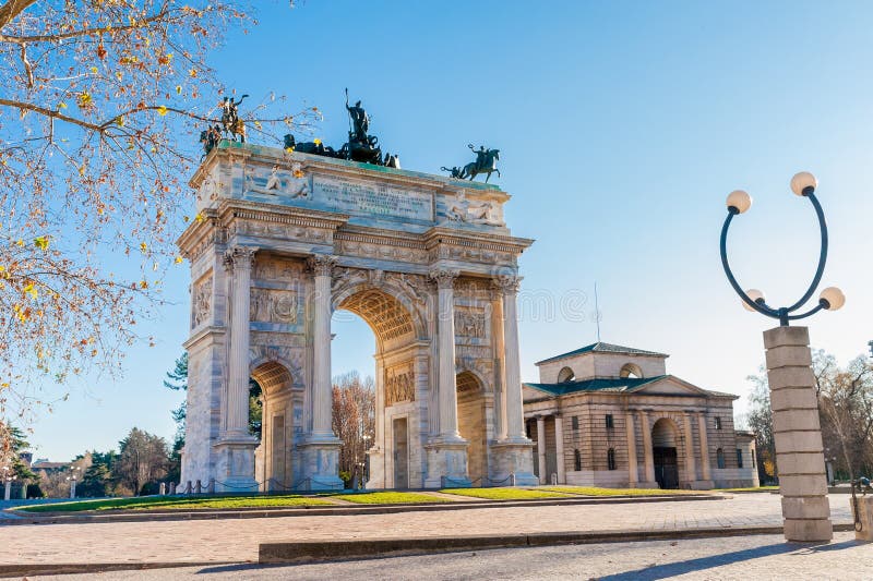 Arch of Peace of Sempione Gate in Milan, Italy stock photography Arch of Peace of Sempione Gate in Milan, Italy stock photography