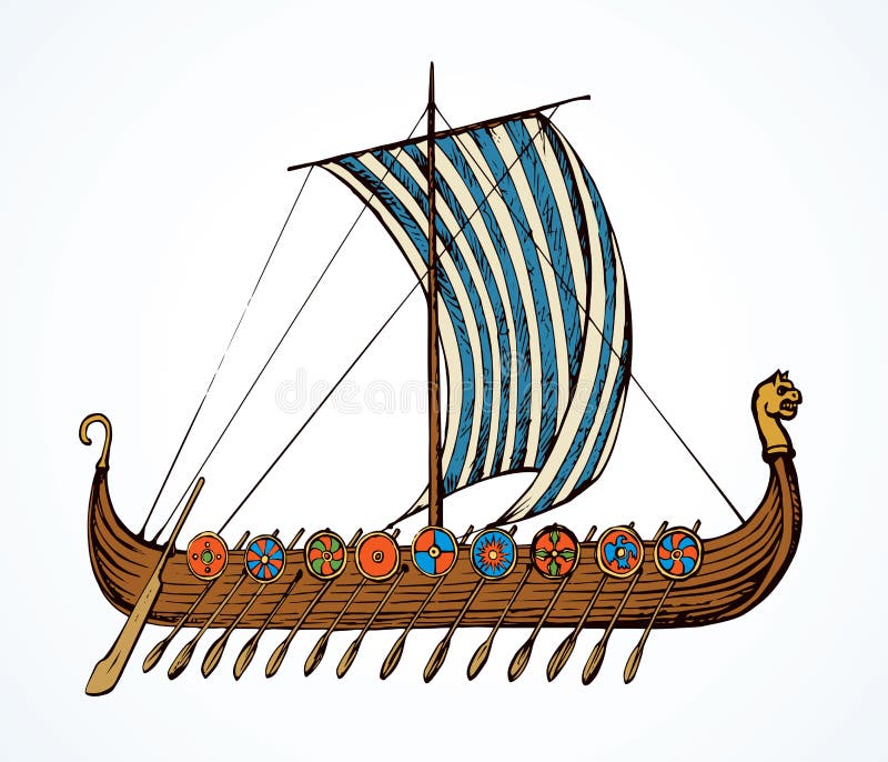 Ancient Viking Ship. Vector Drawing Stock Vector - Illustration of boat