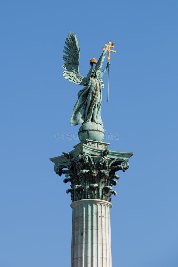 Archangel Gabriel Statue in Heroes Square Budapest Stock Image - Image ...