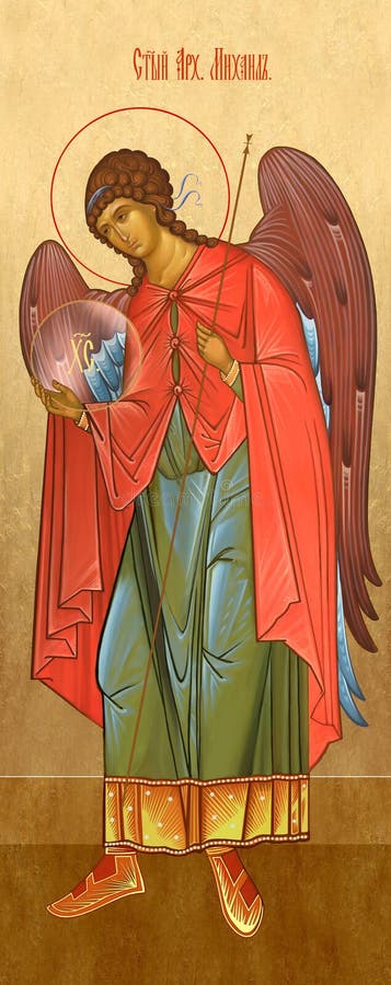 Archangel Mihail, in full rotation, for a number of deisus, Orthodox icon, made in the Canon, on a gold background.